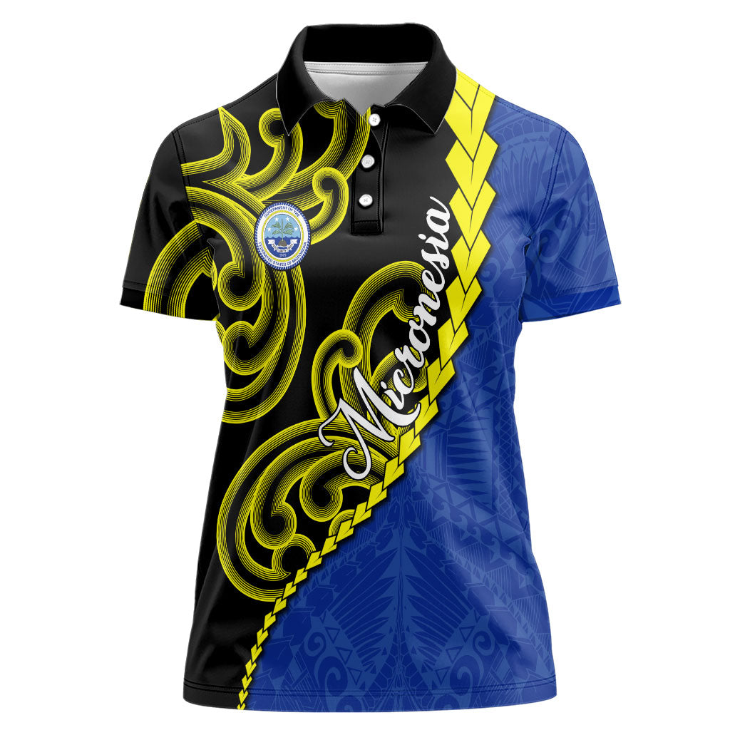 Federated States Of Micronesia FSM Women Polo Shirt Pacific Islander Tribal Swirl Geometric Pattern