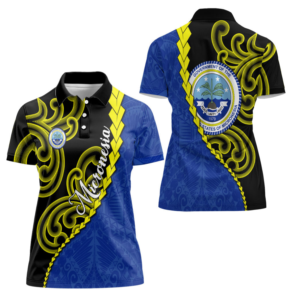 Federated States Of Micronesia FSM Women Polo Shirt Pacific Islander Tribal Swirl Geometric Pattern
