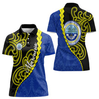 Federated States Of Micronesia FSM Women Polo Shirt Pacific Islander Tribal Swirl Geometric Pattern