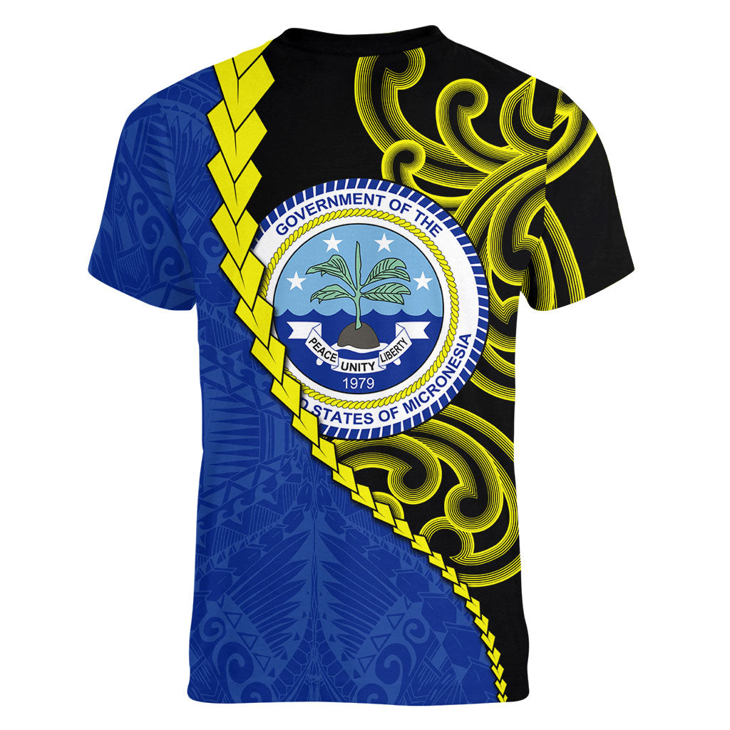 Federated States Of Micronesia FSM Women V-Neck T-Shirt Pacific Islander Tribal Swirl Geometric Pattern