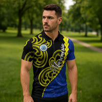 Federated States Of Micronesia FSM Zipper Polo Shirt Pacific Islander Tribal Swirl Geometric Pattern
