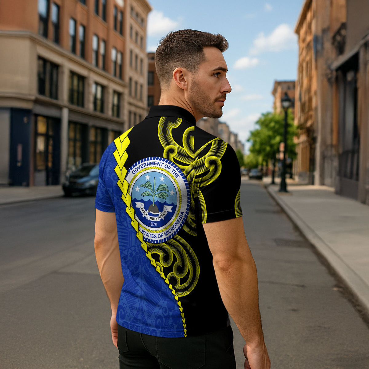 Federated States Of Micronesia FSM Zipper Polo Shirt Pacific Islander Tribal Swirl Geometric Pattern