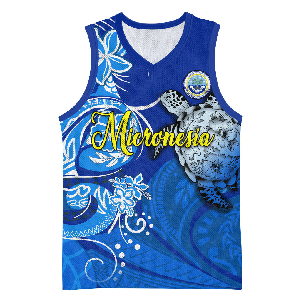 Micronesia Sea Turtle Basketball Jersey Federated States Of Micronesia Tribal Floral Pattern