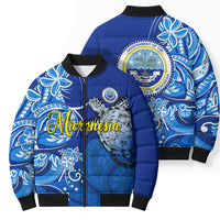 Micronesia Sea Turtle Bomber Puffer Jacket Federated States Of Micronesia Tribal Floral Pattern