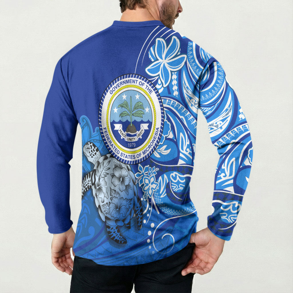 Micronesia Sea Turtle Button Sweatshirt Federated States Of Micronesia Tribal Floral Pattern