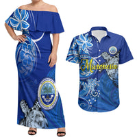 Micronesia Sea Turtle Couples Matching Off Shoulder Maxi Dress and Hawaiian Shirt Federated States Of Micronesia Tribal Floral Pattern