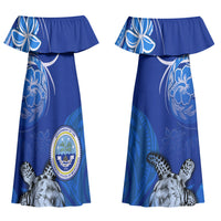Micronesia Sea Turtle Couples Matching Off Shoulder Maxi Dress and Hawaiian Shirt Federated States Of Micronesia Tribal Floral Pattern