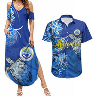 Micronesia Sea Turtle Couples Matching Summer Maxi Dress and Hawaiian Shirt Federated States Of Micronesia Tribal Floral Pattern