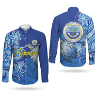 Micronesia Sea Turtle Couples Matching Tank Maxi Dress and Long Sleeve Button Shirt Federated States Of Micronesia Tribal Floral Pattern