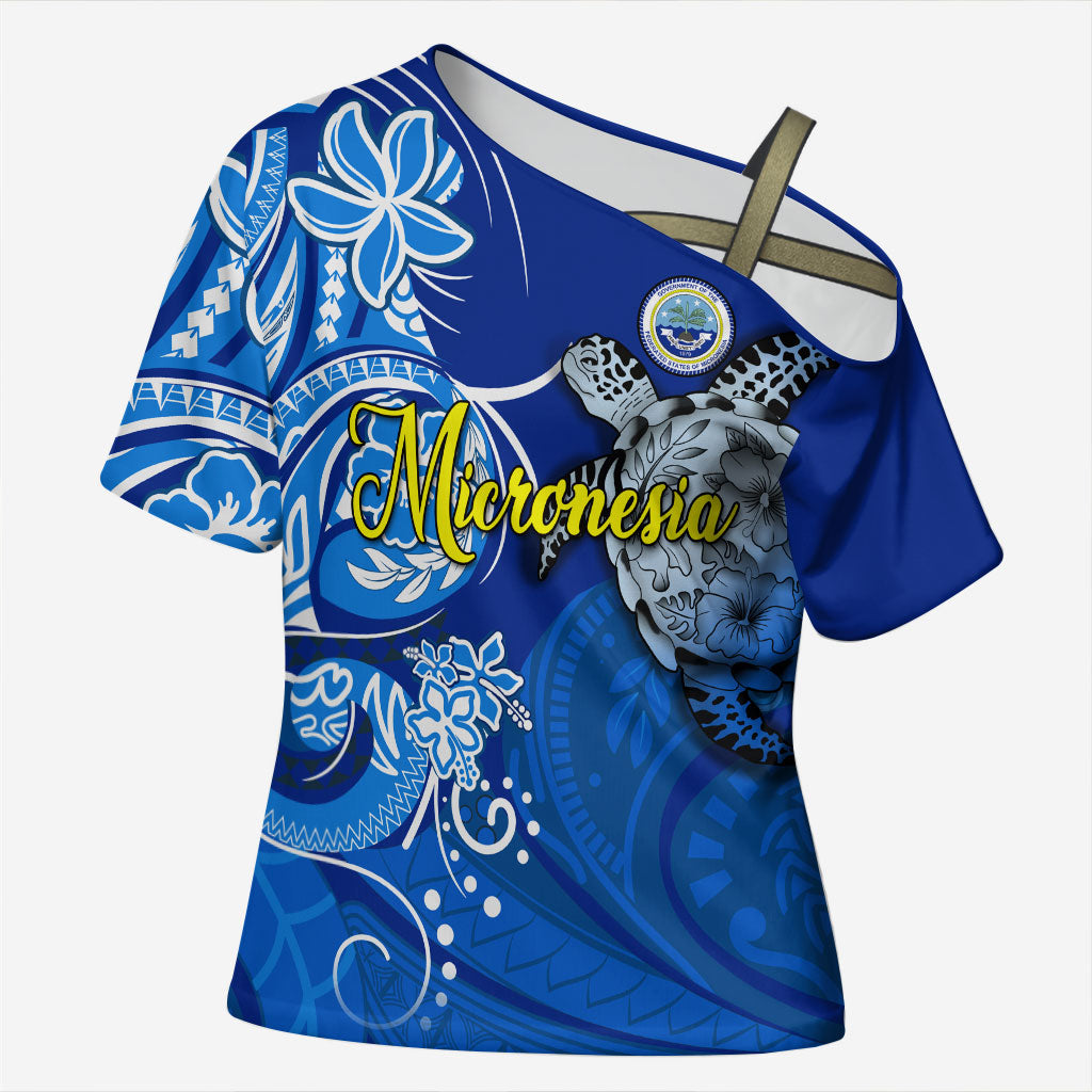 Micronesia Sea Turtle Cross Shoulder Shirt Federated States Of Micronesia Tribal Floral Pattern