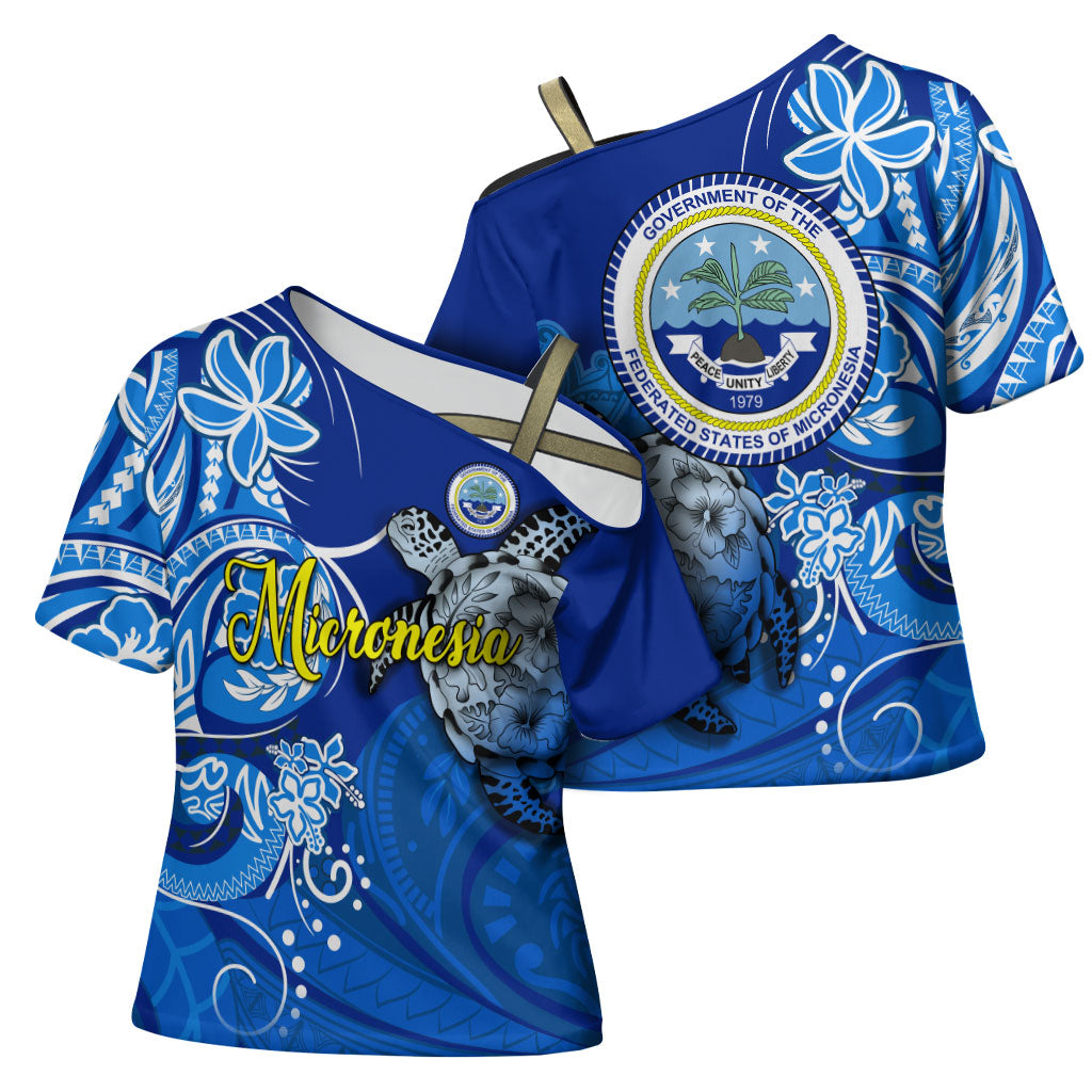 Micronesia Sea Turtle Cross Shoulder Shirt Federated States Of Micronesia Tribal Floral Pattern