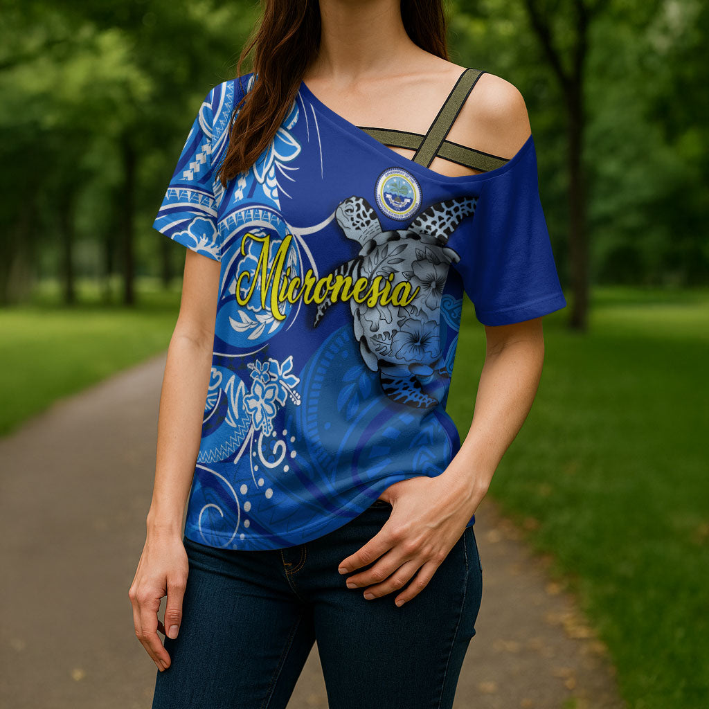 Micronesia Sea Turtle Cross Shoulder Shirt Federated States Of Micronesia Tribal Floral Pattern