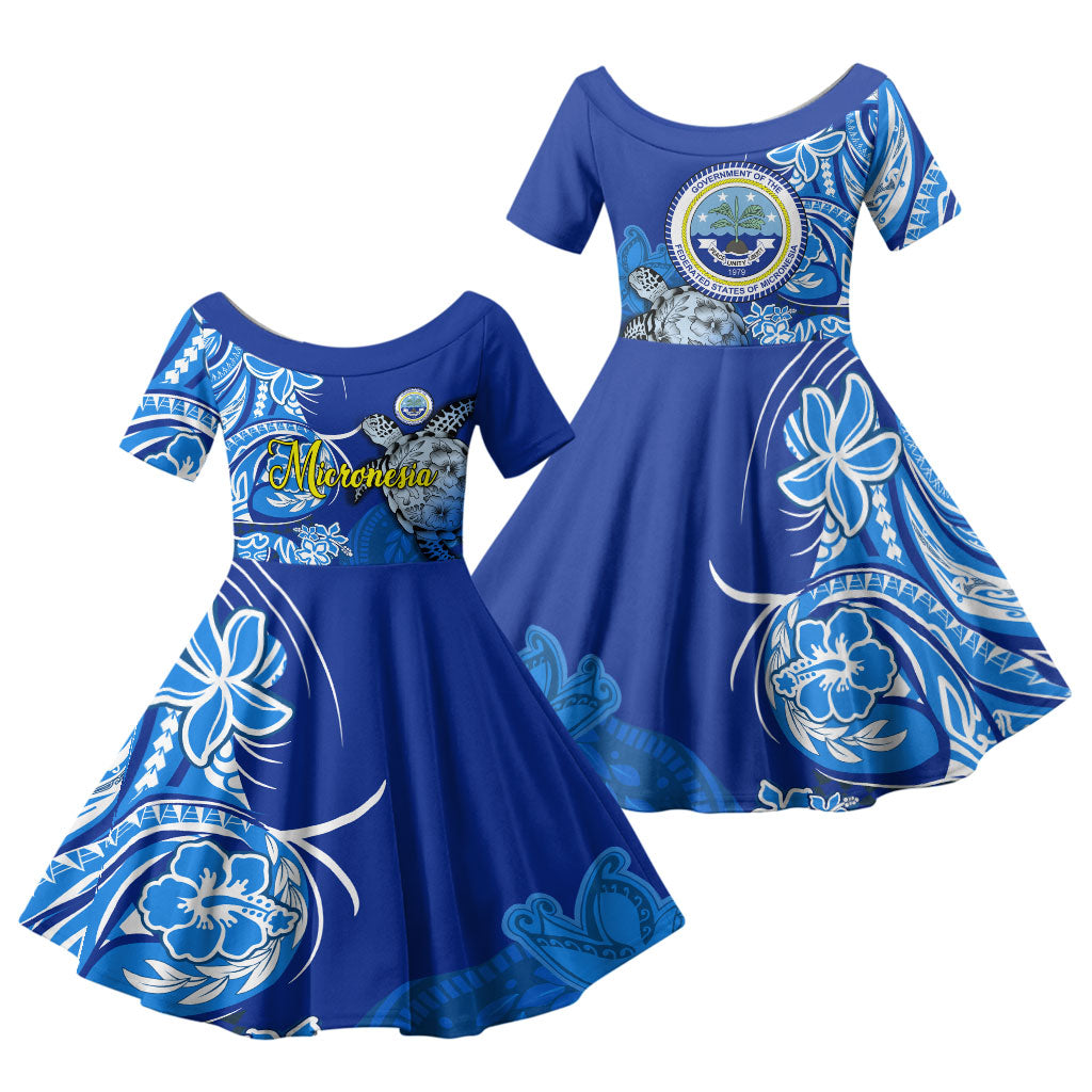 Micronesia Sea Turtle Family Matching Long Sleeve Bodycon Dress and Hawaiian Shirt Federated States Of Micronesia Tribal Floral Pattern