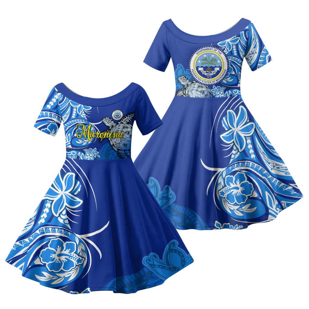 Micronesia Sea Turtle Family Matching Summer Maxi Dress and Hawaiian Shirt Federated States Of Micronesia Tribal Floral Pattern