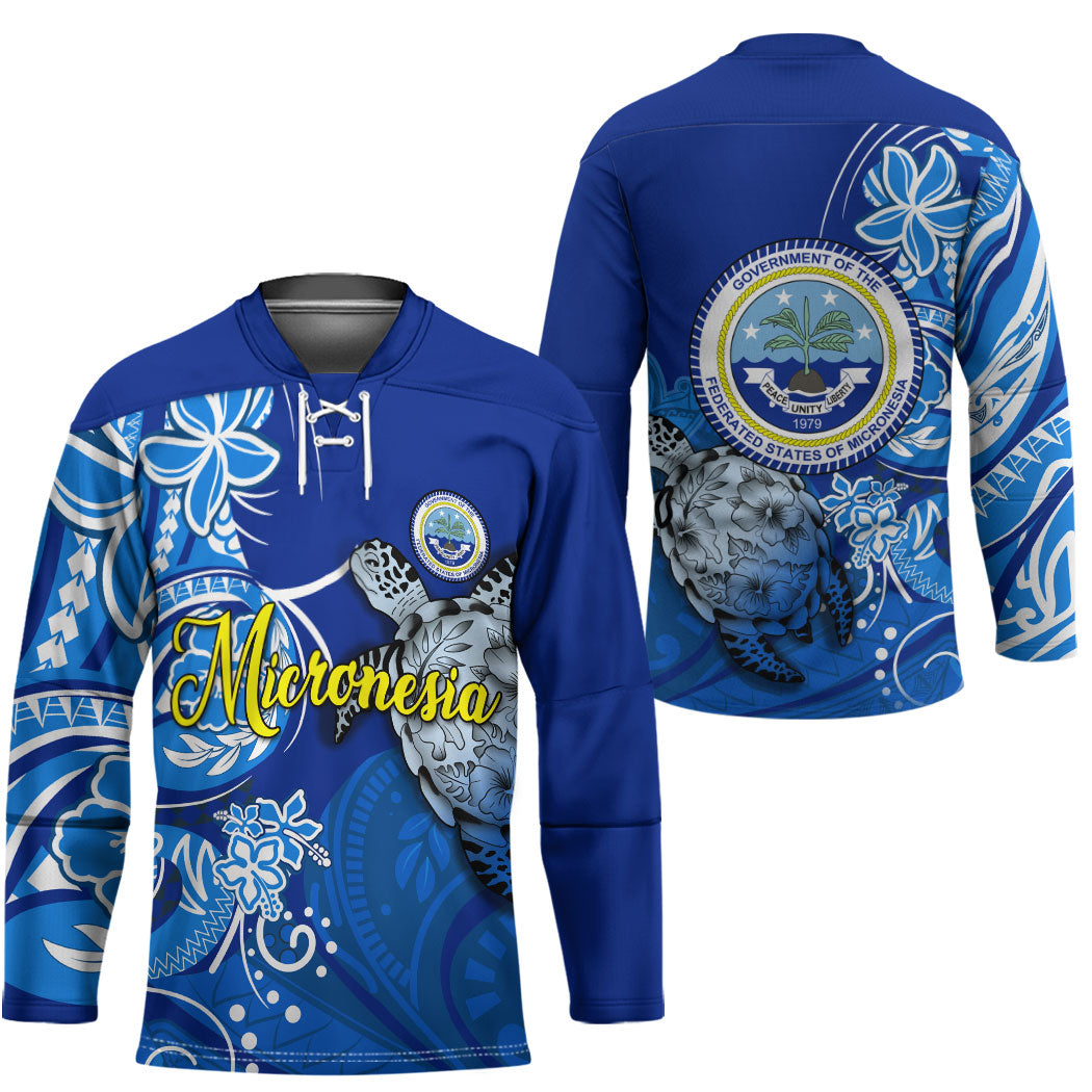 Micronesia Sea Turtle Hockey Jersey Federated States Of Micronesia Tribal Floral Pattern