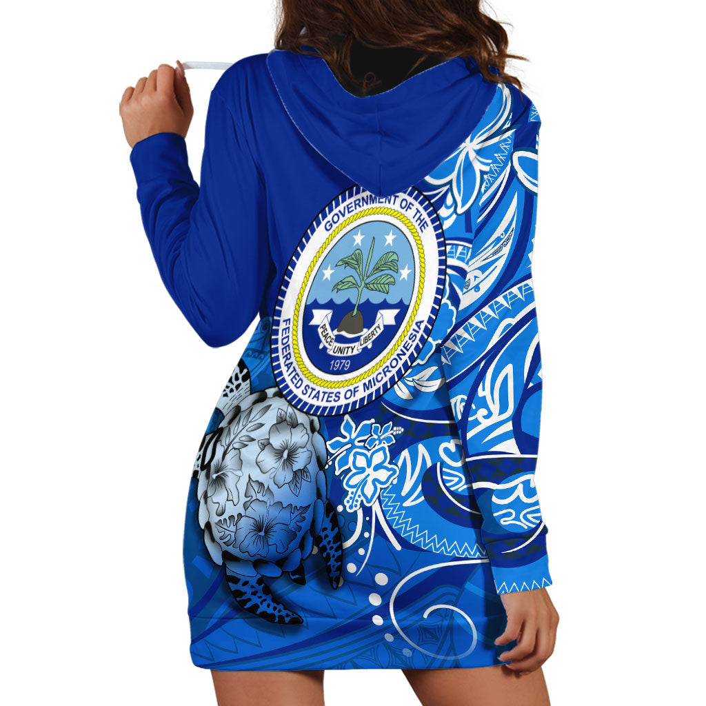 Micronesia Sea Turtle Hoodie Dress Federated States Of Micronesia Tribal Floral Pattern