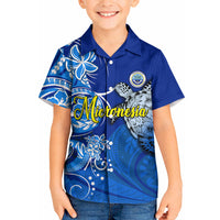 Micronesia Sea Turtle Kid Hawaiian Shirt Federated States Of Micronesia Tribal Floral Pattern