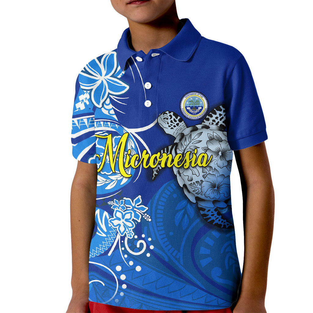 Micronesia Sea Turtle Kid Polo Shirt Federated States Of Micronesia Tribal Floral Pattern