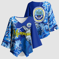 Micronesia Sea Turtle Kimono Sleeve Blouse Federated States Of Micronesia Tribal Floral Pattern