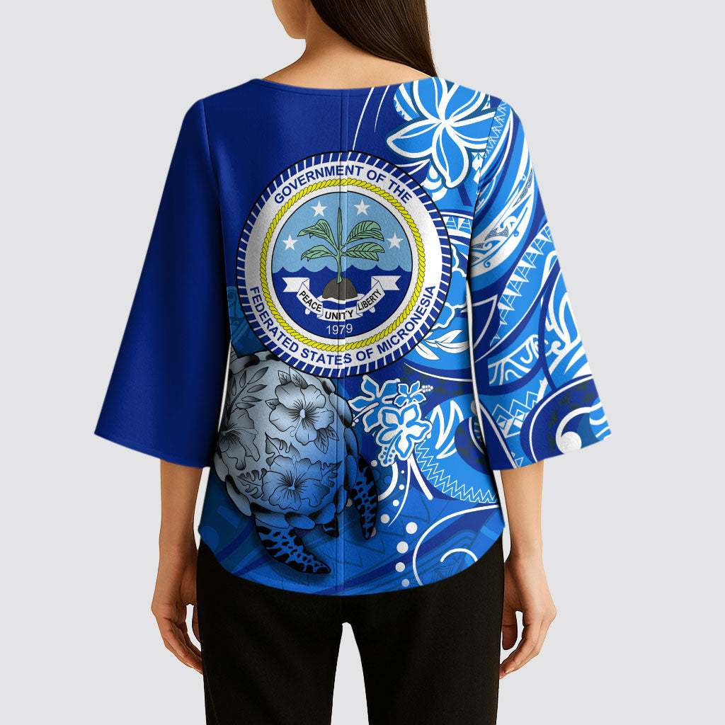 Micronesia Sea Turtle Kimono Sleeve Blouse Federated States Of Micronesia Tribal Floral Pattern