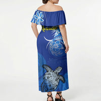 Micronesia Sea Turtle Off Shoulder Maxi Dress Federated States Of Micronesia Tribal Floral Pattern