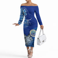 Micronesia Sea Turtle Off The Shoulder Long Sleeve Dress Federated States Of Micronesia Tribal Floral Pattern