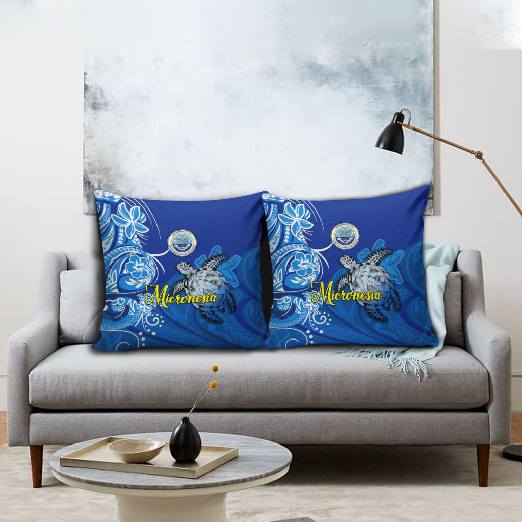 Micronesia Sea Turtle Pillow Cover Federated States Of Micronesia Tribal Floral Pattern