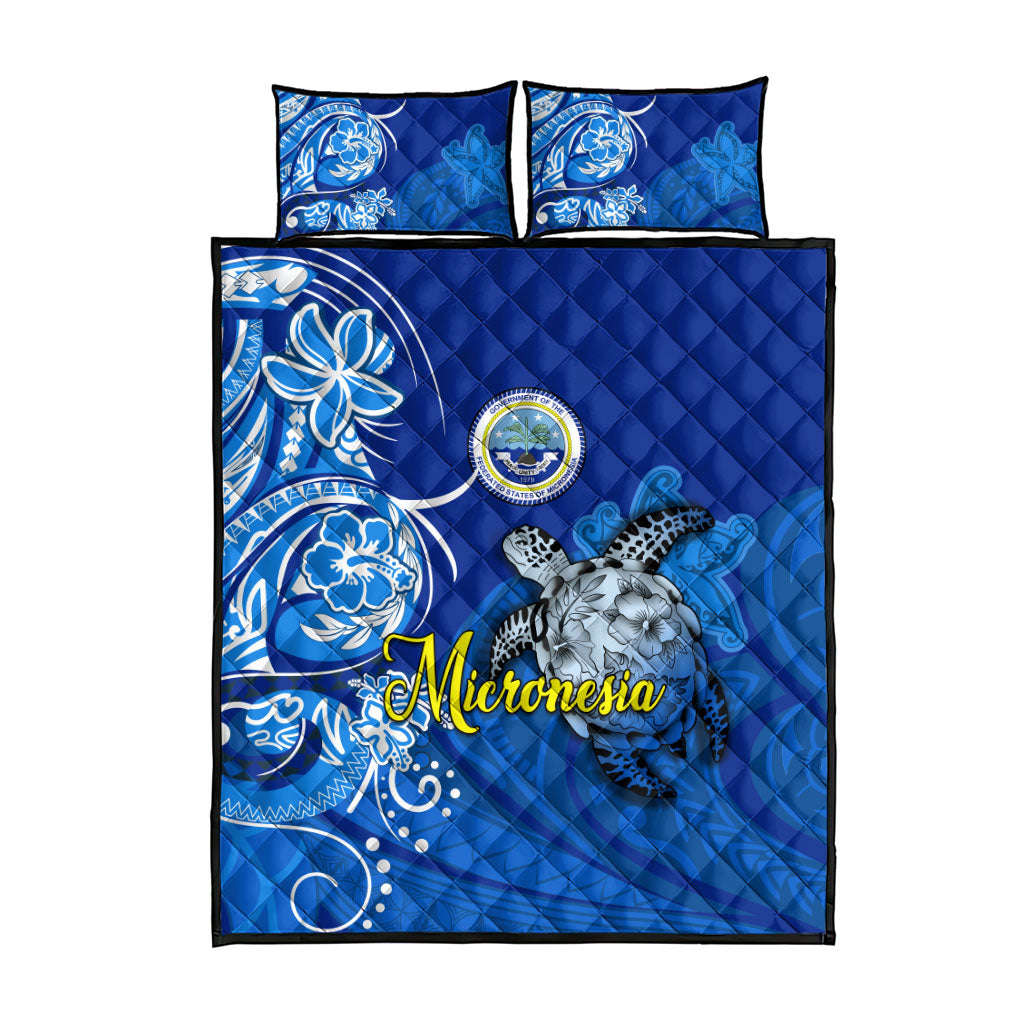 Micronesia Sea Turtle Quilt Bed Set Federated States Of Micronesia Tribal Floral Pattern