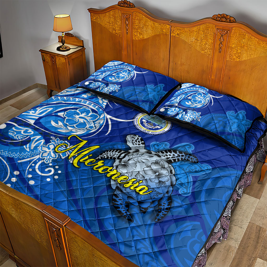 Micronesia Sea Turtle Quilt Bed Set Federated States Of Micronesia Tribal Floral Pattern