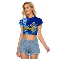 Micronesia Sea Turtle Raglan Cropped T Shirt Federated States Of Micronesia Tribal Floral Pattern