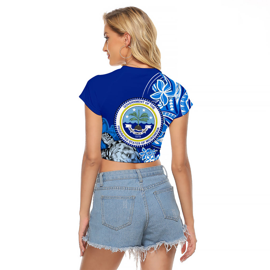 Micronesia Sea Turtle Raglan Cropped T Shirt Federated States Of Micronesia Tribal Floral Pattern