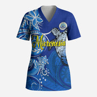 Micronesia Sea Turtle Scrub Top Federated States Of Micronesia Tribal Floral Pattern