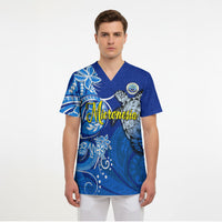 Micronesia Sea Turtle Scrub Top Federated States Of Micronesia Tribal Floral Pattern