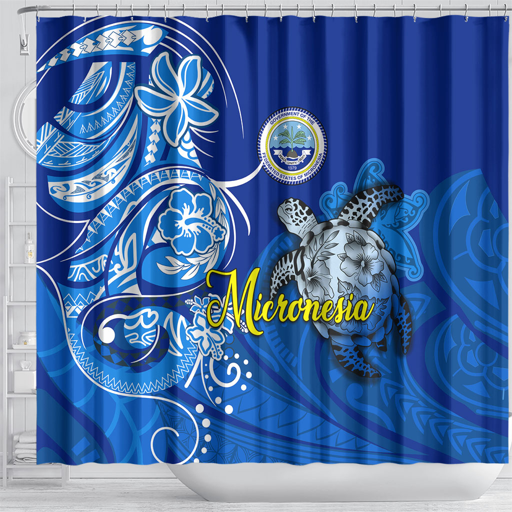 Micronesia Sea Turtle Shower Curtain Federated States Of Micronesia Tribal Floral Pattern