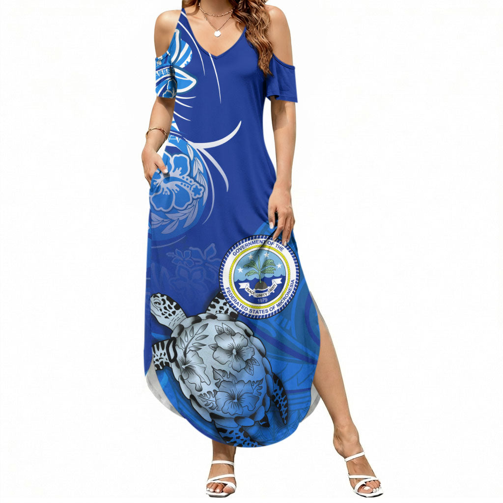 Micronesia Sea Turtle Summer Maxi Dress Federated States Of Micronesia Tribal Floral Pattern