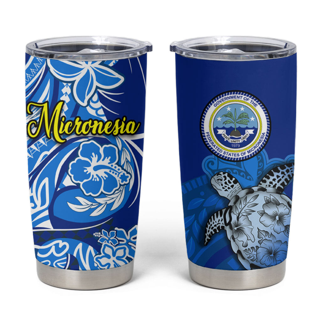 Micronesia Sea Turtle Tumbler Cup Federated States Of Micronesia Tribal Floral Pattern