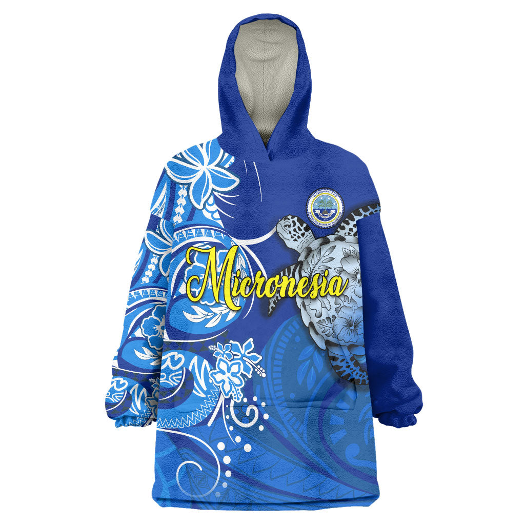 Micronesia Sea Turtle Wearable Blanket Hoodie Federated States Of Micronesia Tribal Floral Pattern