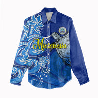 Micronesia Sea Turtle Women Casual Shirt Federated States Of Micronesia Tribal Floral Pattern