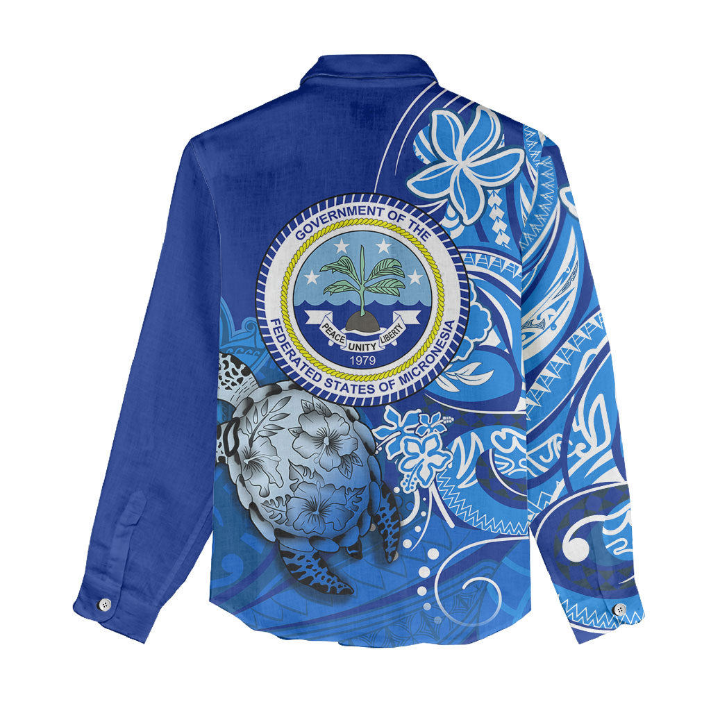 Micronesia Sea Turtle Women Casual Shirt Federated States Of Micronesia Tribal Floral Pattern