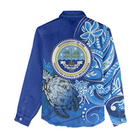 Micronesia Sea Turtle Women Casual Shirt Federated States Of Micronesia Tribal Floral Pattern