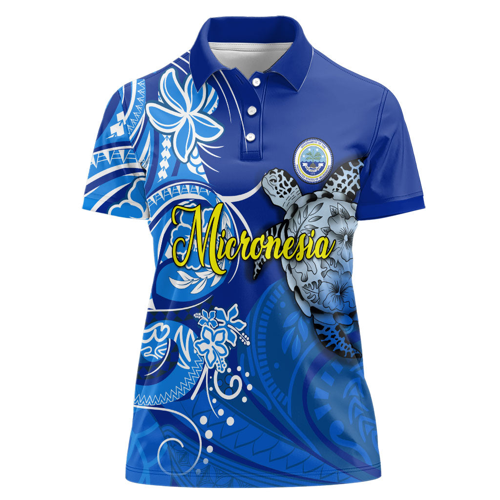 Micronesia Sea Turtle Women Polo Shirt Federated States Of Micronesia Tribal Floral Pattern
