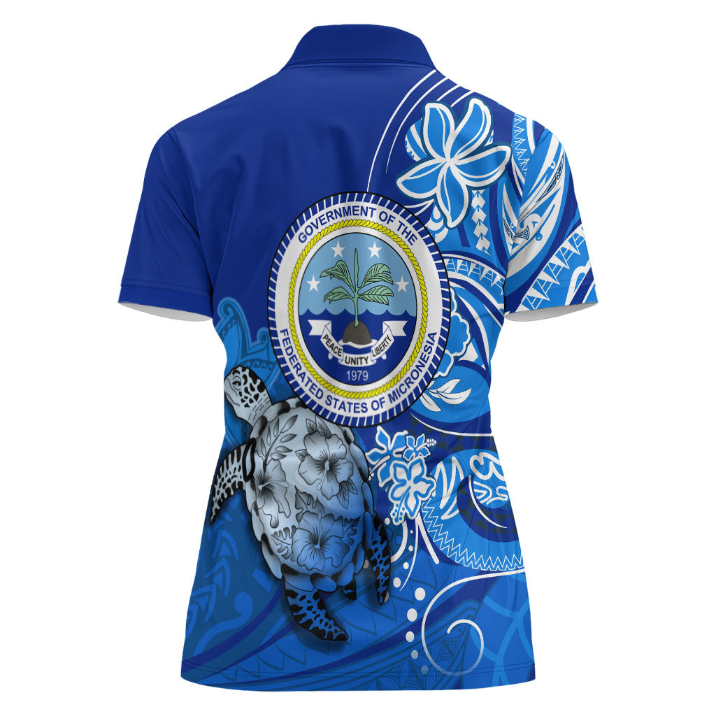 Micronesia Sea Turtle Women Polo Shirt Federated States Of Micronesia Tribal Floral Pattern