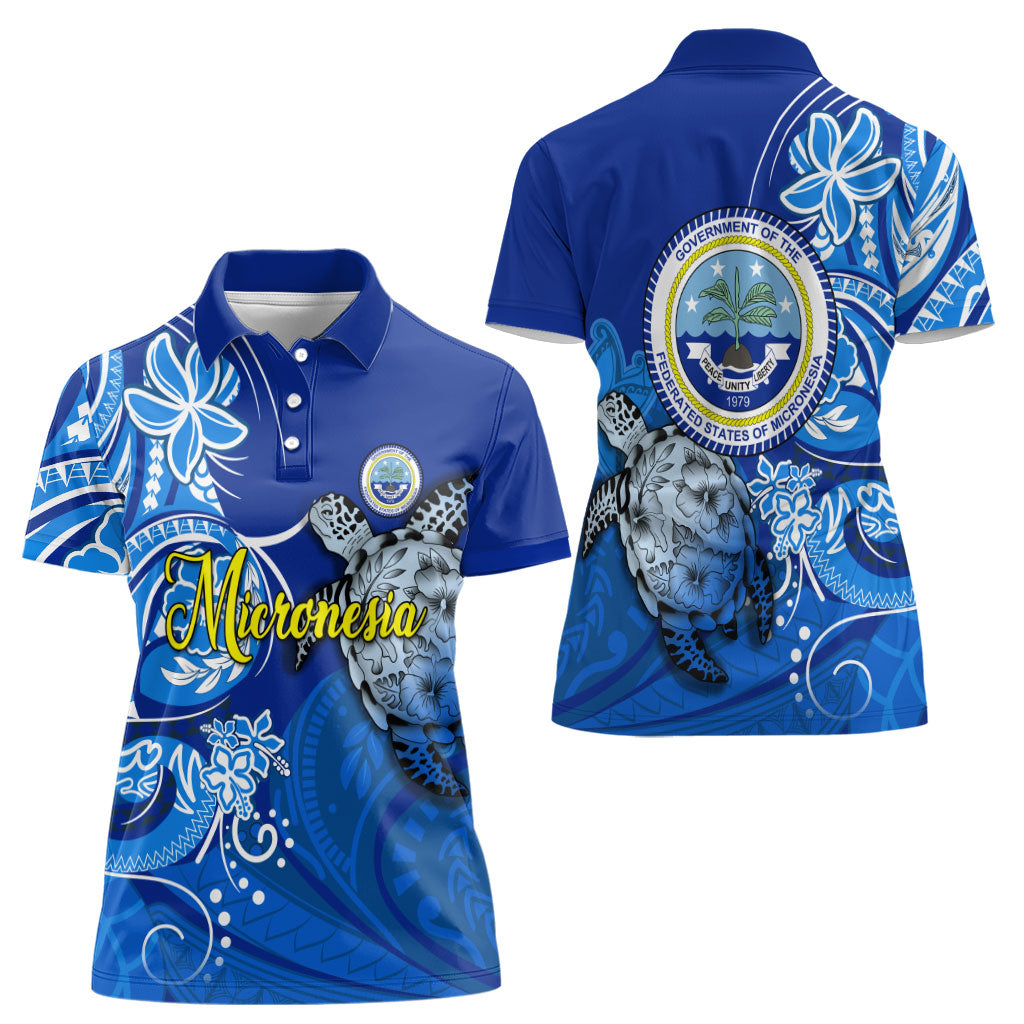 Micronesia Sea Turtle Women Polo Shirt Federated States Of Micronesia Tribal Floral Pattern
