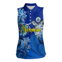 Micronesia Sea Turtle Women Sleeveless Polo Shirt Federated States Of Micronesia Tribal Floral Pattern