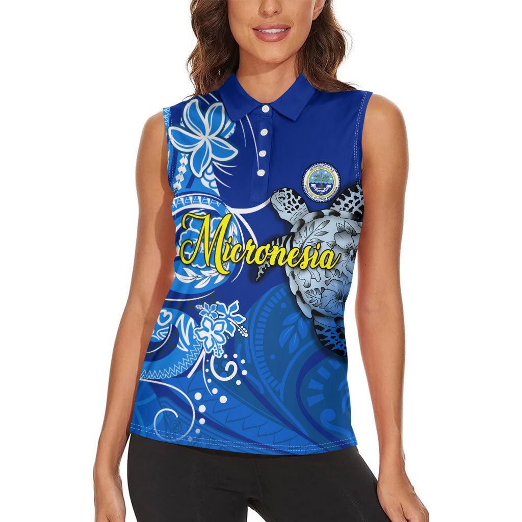 Micronesia Sea Turtle Women Sleeveless Polo Shirt Federated States Of Micronesia Tribal Floral Pattern