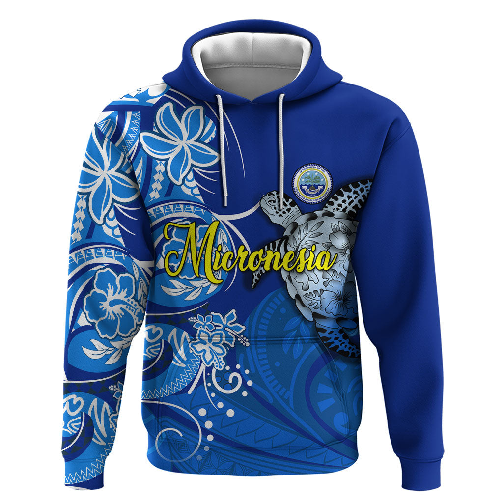 Micronesia Sea Turtle Zip Hoodie Federated States Of Micronesia Tribal Floral Pattern