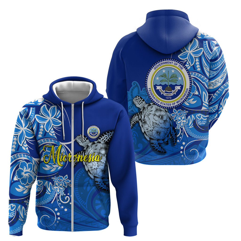 Micronesia Sea Turtle Zip Hoodie Federated States Of Micronesia Tribal Floral Pattern
