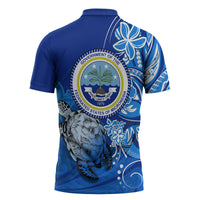Micronesia Sea Turtle Zipper Polo Shirt Federated States Of Micronesia Tribal Floral Pattern