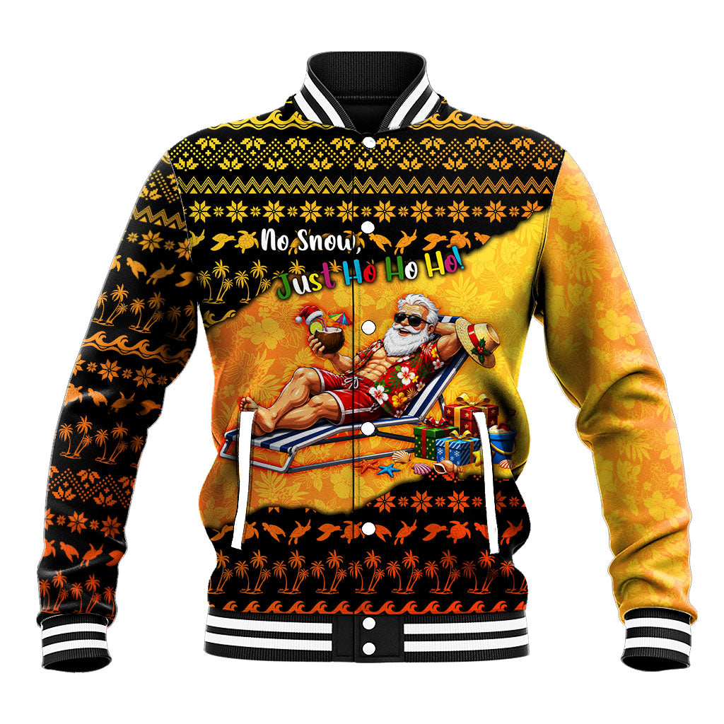 Tropical Christmas In July Santa Claus Baseball Jacket Festive Hawaiian With Beach Reindeer Sleigh TS04 Unisex Orange Black - Polynesian Pride