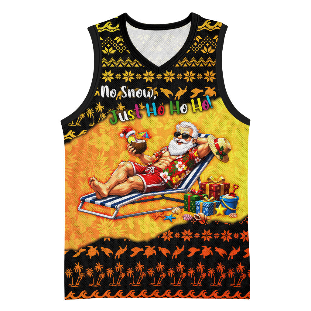 Tropical Christmas In July Santa Claus Basketball Jersey Festive Hawaiian With Beach Reindeer Sleigh